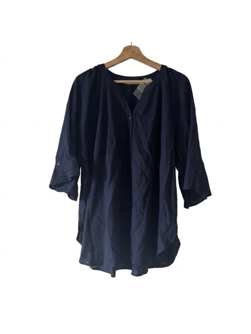 Martha Stewart Signature Linen Blend Blue Blouse Top Size 1X Resort Mature NEW